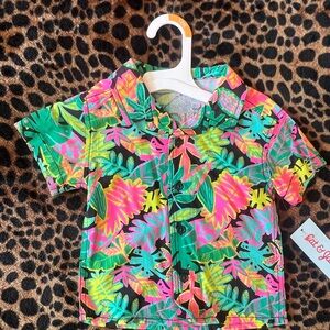 Cat & Jack Tropical Print Kids Shirt - Green, Pink, Yellow